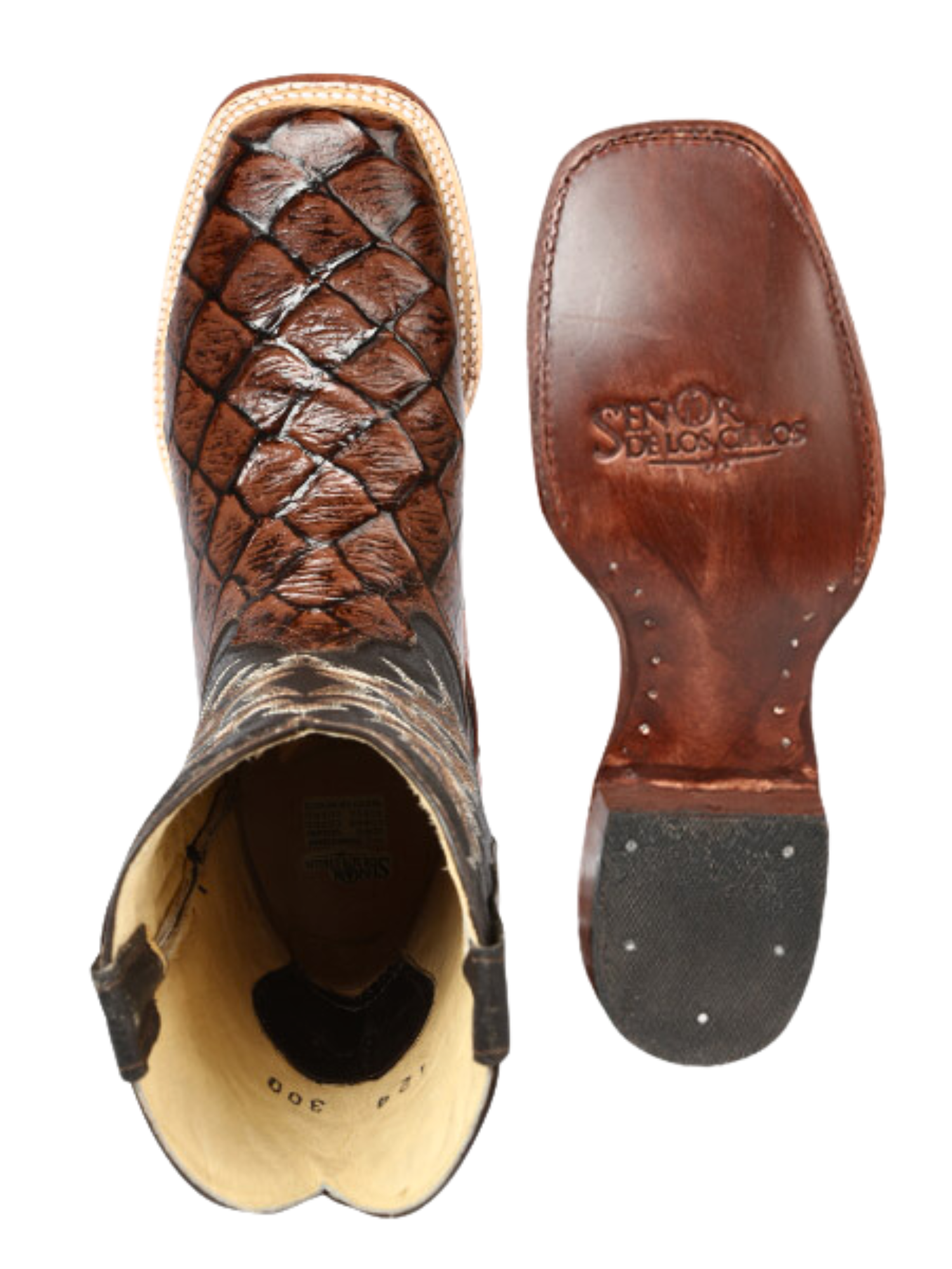 Botas Vaqueras Rodeo Imitacion de Monster Fish Grabado en Piel Vacuno para Hombre 'El Señor de los Cielos' - ID: 44931