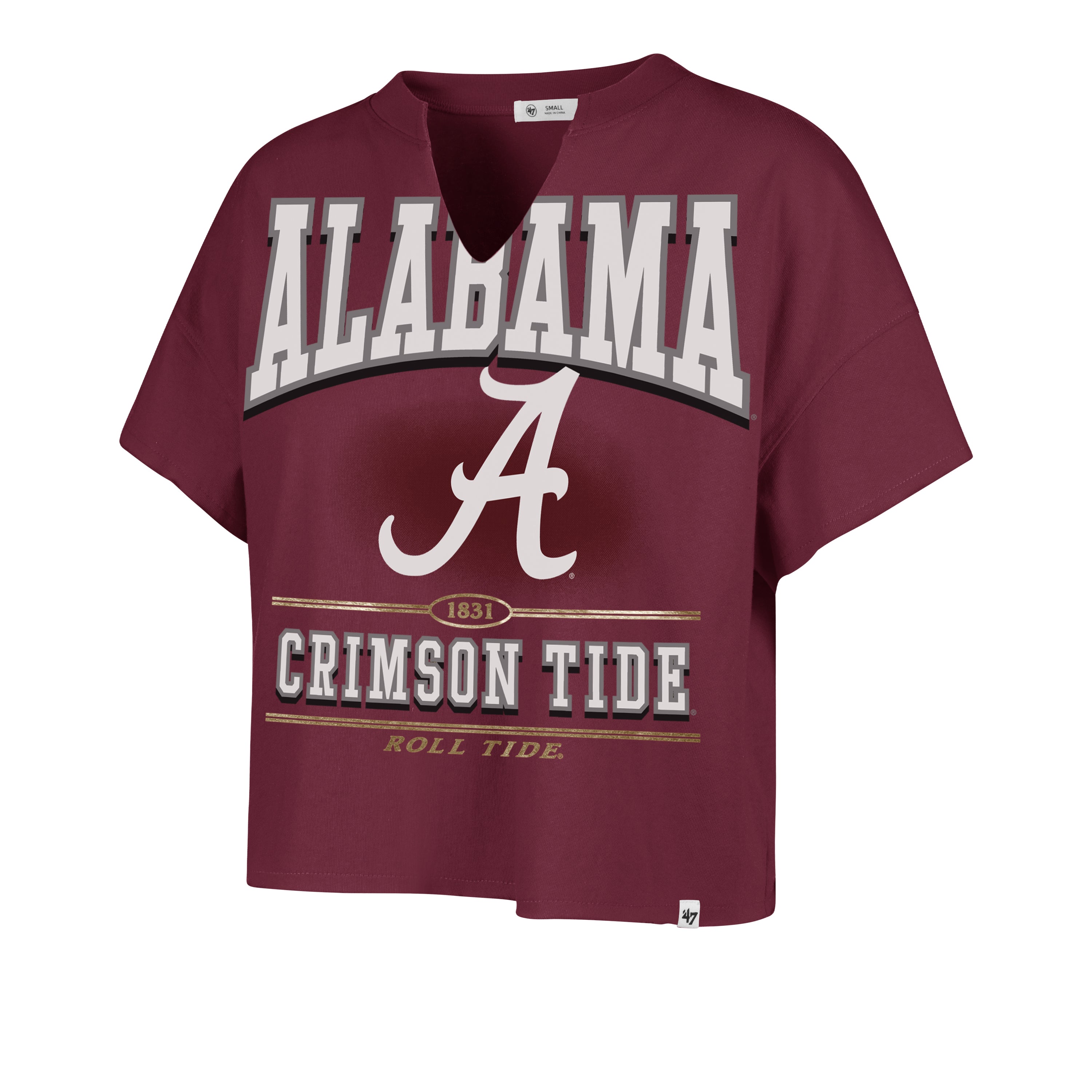 ALABAMA CRIMSON TIDE ELATION '47 OVERSIZED NOTCH NECK TEE WOMENS