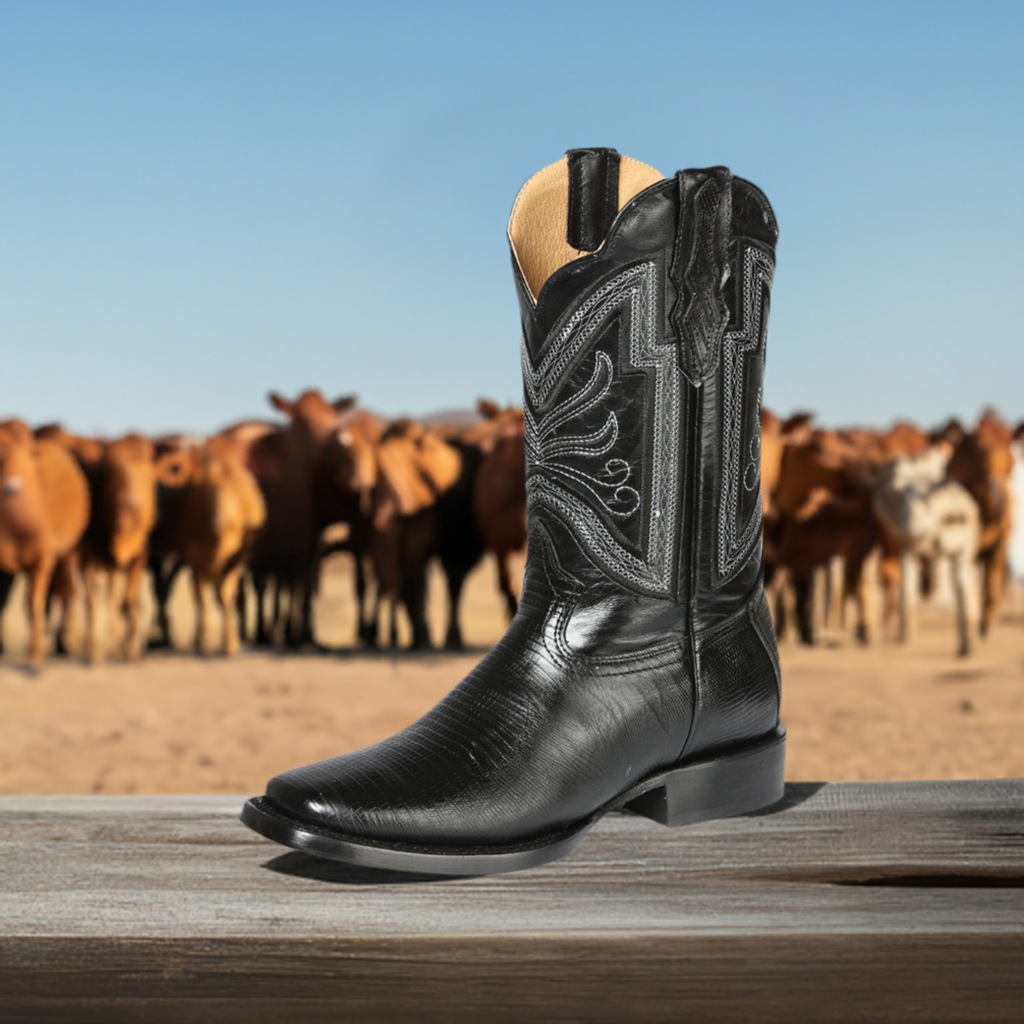 Botas Vaqueras Rodeo Imitacion de Lizard Grabado en Piel Vacuno para Hombre 'El General' - ID: 44666
