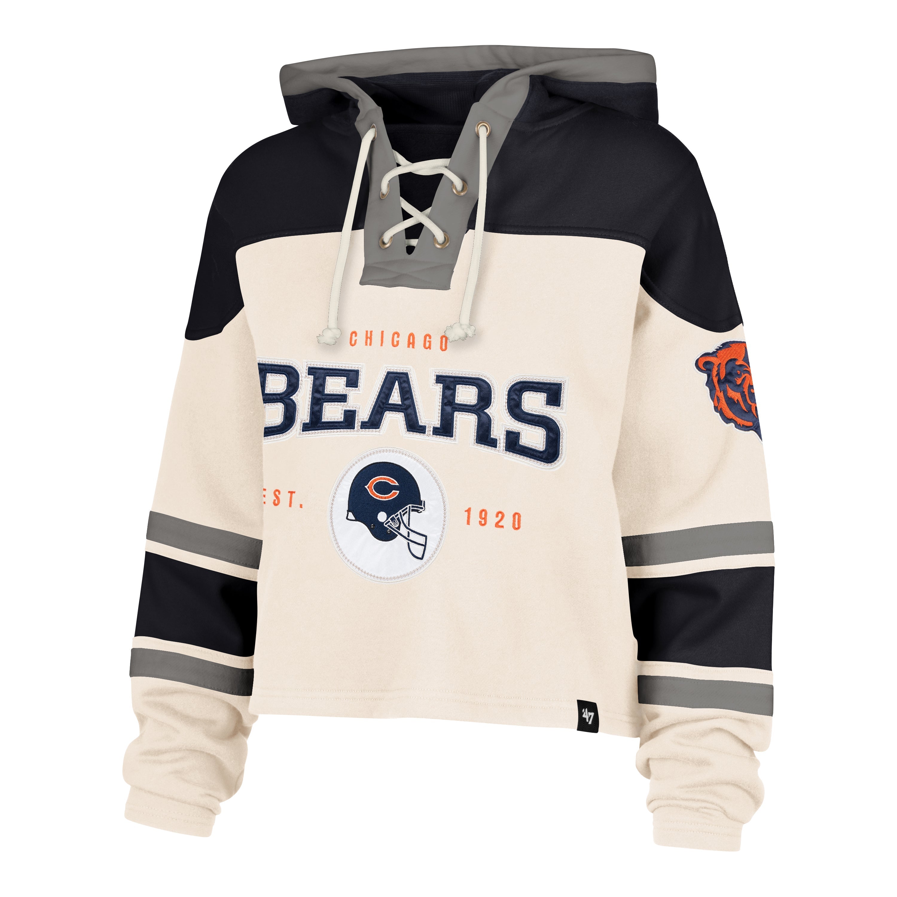 CHICAGO BEARS CHOP BLOCK CROPPED '47 SUPERIOR LACER HOOD WOMENS