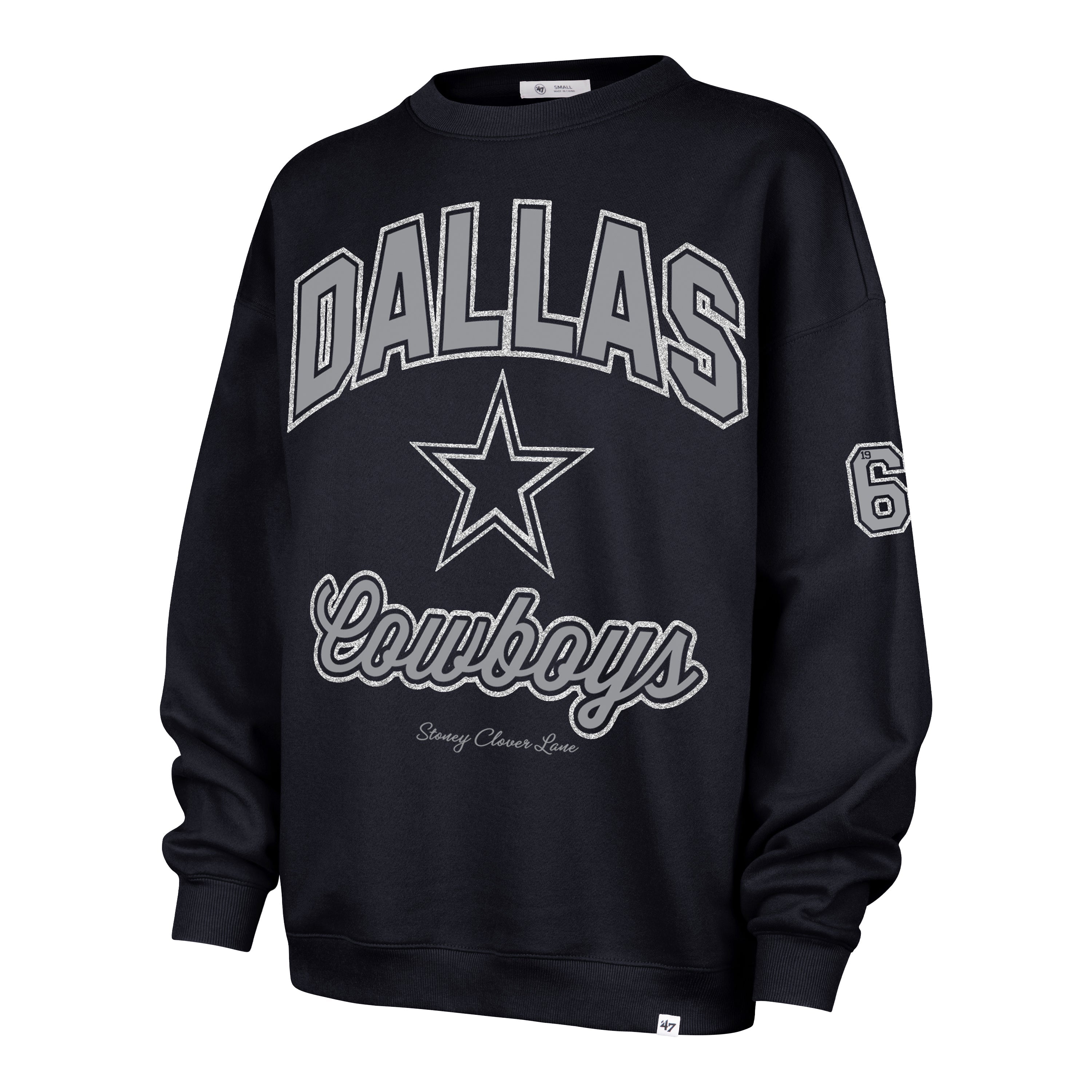DALLAS COWBOYS STONEY CLOVER LANE X '47 OVERSIZED GLITTER ARCH CREW WOMENS
