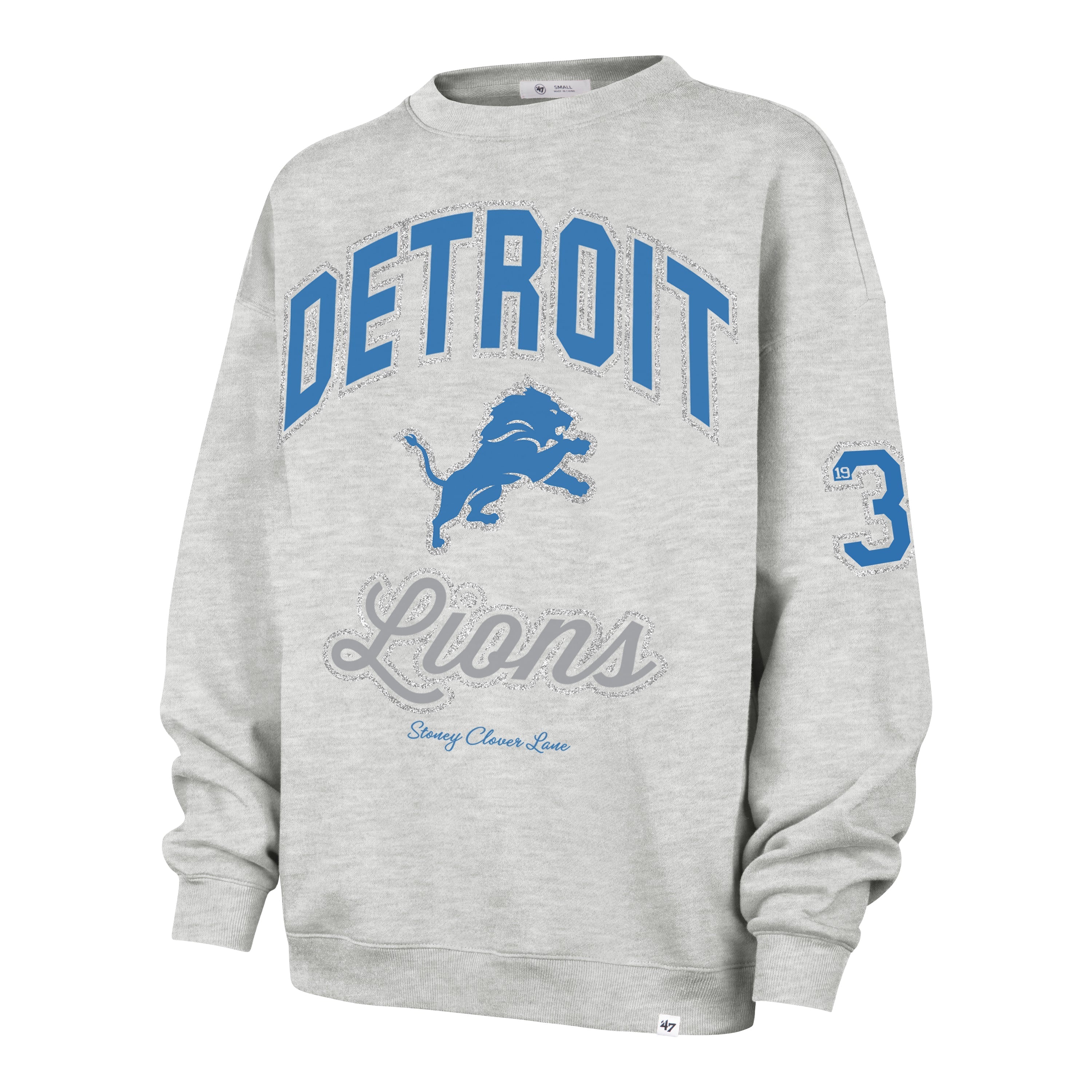 DETROIT LIONS STONEY CLOVER LANE X '47 OVERSIZED GLITTER ARCH CREW WOMENS