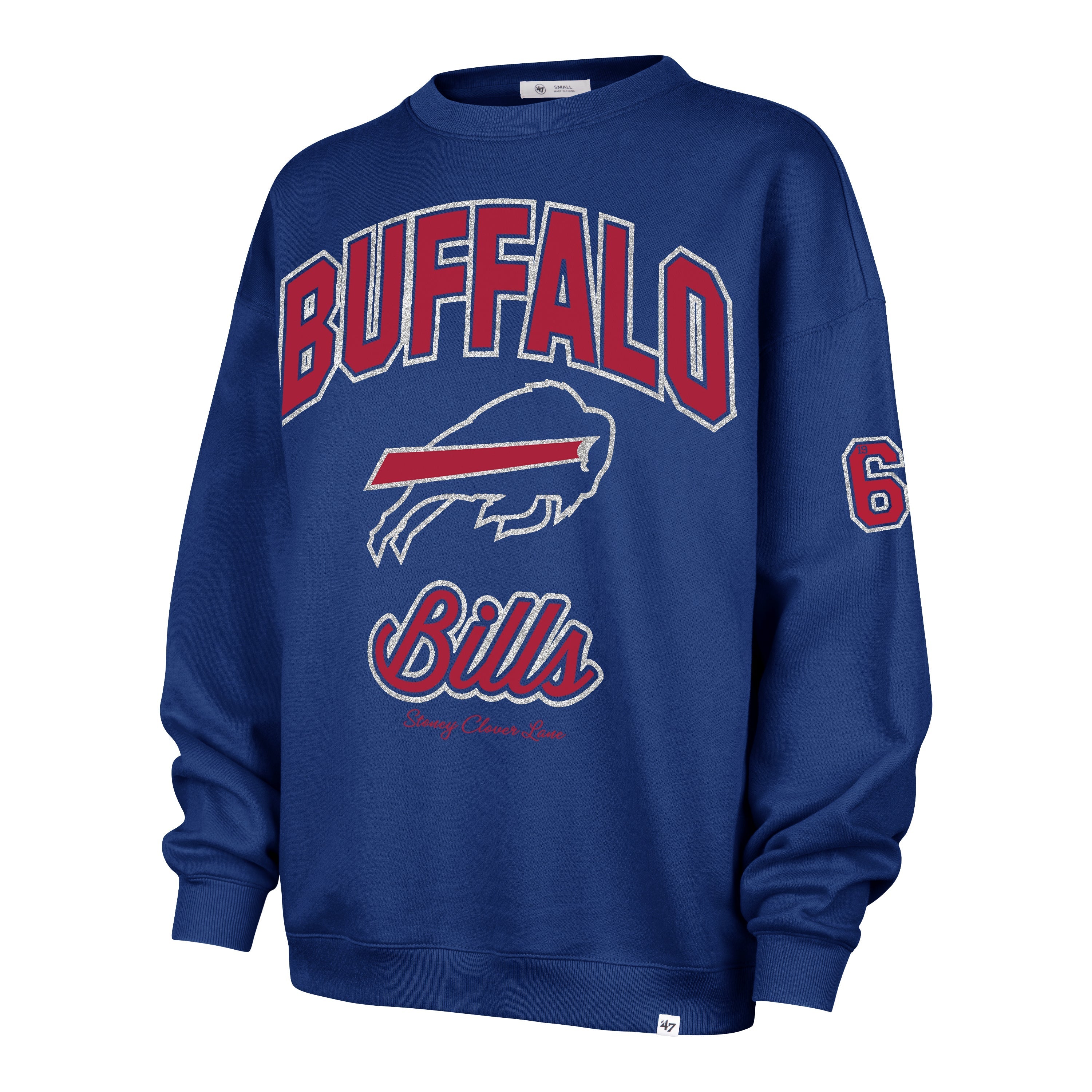 BUFFALO BILLS STONEY CLOVER LANE X '47 OVERSIZED GLITTER ARCH CREW WOMENS