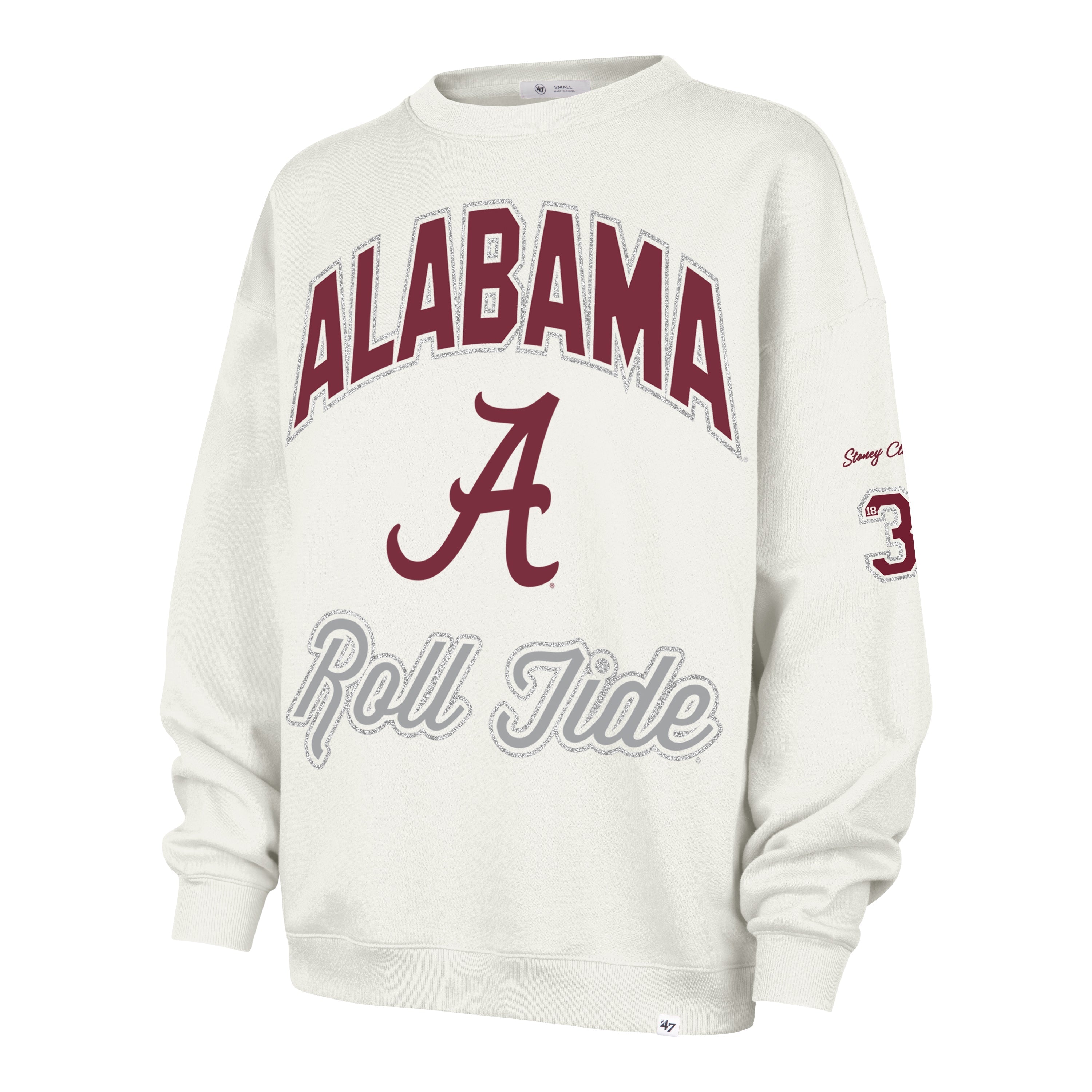 ALABAMA CRIMSON TIDE STONEY CLOVER LANE X '47 OVERSIZED GLITTER ARCH CREW WOMENS